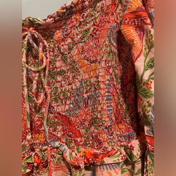 FARM RIO ANTHROPOLOGIE PINK MACAW FLIGHT SMOCKED MIDI DRESS - Picture 13 of 13